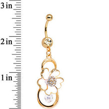 将图片加载到图库查看器，Clear Gem Gold Anodized White Heart Petal Flower Dangle Belly Ring
