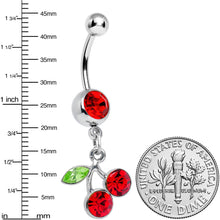 Load image into Gallery viewer, Ruby Red DANGLING CHERRY Belly Ring
