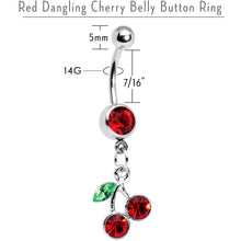 Load image into Gallery viewer, Ruby Red DANGLING CHERRY Belly Ring
