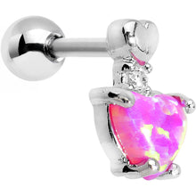 Load image into Gallery viewer, Pink Synthetic Opal Suspended Heart Tragus Cartilage Earring

