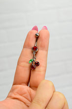 Load image into Gallery viewer, Ruby Red DANGLING CHERRY Belly Ring
