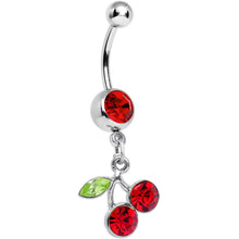 Load image into Gallery viewer, Ruby Red DANGLING CHERRY Belly Ring
