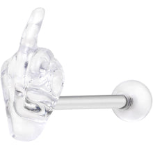 Load image into Gallery viewer, 14G 5/8 Clear Acrylic Flip the Middle Finger Barbell Tongue Ring
