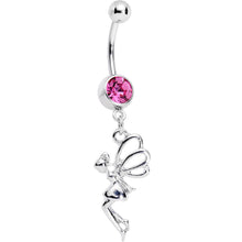 Load image into Gallery viewer, Pink Gem Hovering Fairy Dangle Belly Ring
