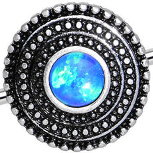 Load image into Gallery viewer, Blue Synthetic Opal Stainless Steel Medallion Industrial Barbell 37mm
