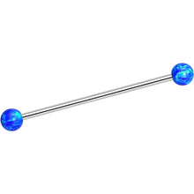 Load image into Gallery viewer, 316L Stainless Steel Blue Faux Opal Ended Industrial Barbell 35mm

