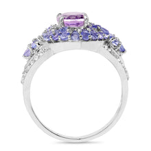 Load image into Gallery viewer, 2.88 Carat Genuine Amethyst, Tanzanite &amp; White Topaz .925 Sterling Silver Ring
