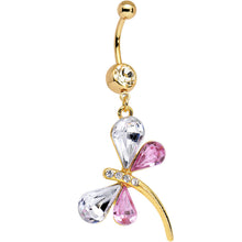 将图片加载到图库查看器，Gold Plated Clear Pink Gem Wing Dragonfly Dangle Belly Ring
