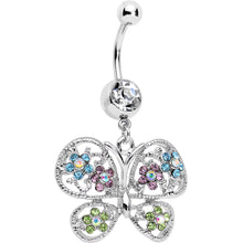 将图片加载到图库查看器，Multicolored Gem Butterfly Dangle Belly Ring
