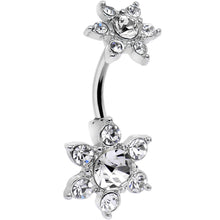 Load image into Gallery viewer, Clear Gem Double Flower Top Mount Belly Ring
