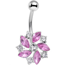 将图片加载到图库查看器，Clear Pink Gem Love Me Not Elegant Flower Belly Ring

