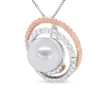 Load image into Gallery viewer, 14K Rose and White Gold 3/8 Cttw Pave Diamond and 9mm Round Pearl Spiral Openwork 18" Pendant Necklace- (H-I Color, VS1-VS2 Clarity)
