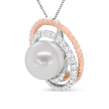 Load image into Gallery viewer, 14K Rose and White Gold 3/8 Cttw Pave Diamond and 9mm Round Pearl Spiral Openwork 18" Pendant Necklace- (H-I Color, VS1-VS2 Clarity)
