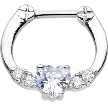 Load image into Gallery viewer, 16G Stainless Steel Clear Gem Bright Heart Septum Clicker
