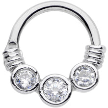 Load image into Gallery viewer, 14G Stainless Steel Triple Round Clear Bezel Gem Septum Clicker
