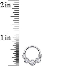 Load image into Gallery viewer, 14G Stainless Steel Triple Round Clear Bezel Gem Septum Clicker
