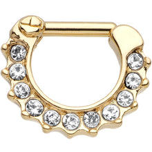 Load image into Gallery viewer, 14G Gold Plated Golden Royal Parade Clear Gem Septum Clicker
