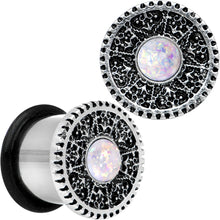 Load image into Gallery viewer, 1/2 Stainless Steel Sky Wheel White Synthetic Opal Plug Set
