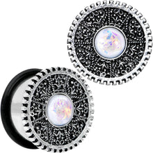 Load image into Gallery viewer, 3/4 Stainless Steel Sky Wheel White Synthetic Opal Plug Set
