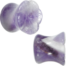 Load image into Gallery viewer, 00G Natural Amethyst Stone Carved Flower Saddle Plug Set
