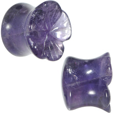 Load image into Gallery viewer, 1/2 Natural Amethyst Stone Carved Flower Saddle Plug Set

