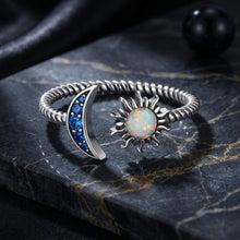 将图片加载到图库查看器，925 Sterling Silver Oxidized Silver Pavé Setting CZ Translucent Opal Ring
