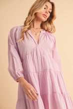 Load image into Gallery viewer, Notched Balloon Sleeve Tiered Mini Dress For Women–Trendy, Chic Style with Modern Balloon Sleeves, Tiered Layers for a Playful &amp; Flirty Look
