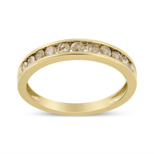 Load image into Gallery viewer, 14K Yellow Gold Plated .925 Sterling Silver 1/2 Cttw Channel Set Round Champagne Diamond 11 Stone Band Ring (K-L Color, I1-I2 Clarity) - Size 7
