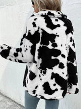 Load image into Gallery viewer, Trendy Black White Cozy Cow Print Collared Neck Button Up Fuzzy Jacket Modern &amp; Warm Outerwear
