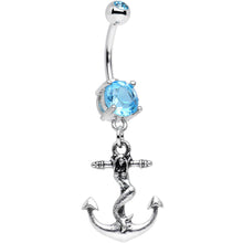 Load image into Gallery viewer, Aqua Gem Mermaid Princess and Her Anchor Dangle Belly Ring
