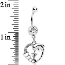 Load image into Gallery viewer, Clear Gem Complete Heart Dolphin Dangle Belly Ring
