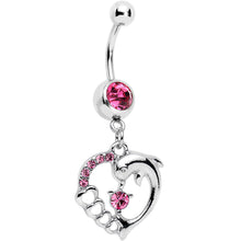 Load image into Gallery viewer, Pink Gem Complete Heart Dolphin Dangle Belly Ring
