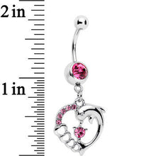 Load image into Gallery viewer, Pink Gem Complete Heart Dolphin Dangle Belly Ring
