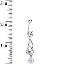 Load image into Gallery viewer, Clear Gem Heart with Garden Rose Flower Dangle Belly Ring

