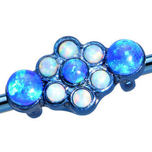 Load image into Gallery viewer, Blue Synthetic Opal Blue Anodized Flower Industrial Barbell 38mm
