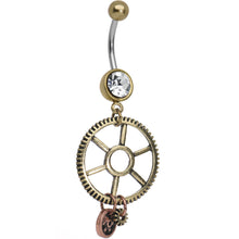 将图片加载到图库查看器，Clear Gem Get in Gear Worker's Wheel Dangle Belly Ring
