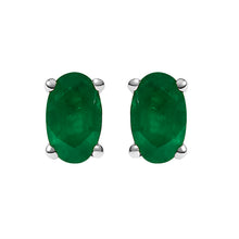 Load image into Gallery viewer, 14K White Gold 5x3 MM Oval Green Emerald Solitaire Stud Earrings
