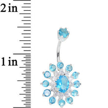 Load image into Gallery viewer, 925 SilverClear Blue CZ Mandala Flower Bottom Mount Belly Ring
