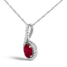 Load image into Gallery viewer, 10K White Gold Red Ruby and Diamond Accent Teardrop Pendant Necklace - 18" Inches
