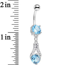 Load image into Gallery viewer, Clear Blue CZ Gem Take Hold Teardrop Dangle Belly Ring
