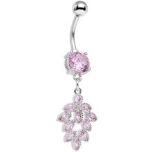 Load image into Gallery viewer, Pink CZ Gem Pretty Petal Leaf Dangle Belly Ring
