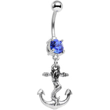 Load image into Gallery viewer, Royal Blue Gem Mermaid's Anchor Dangle Belly Ring
