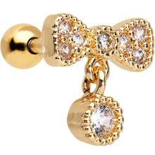 Load image into Gallery viewer, 16G Gold Anodized Stainless Steel CZ Bow Tragus Earring
