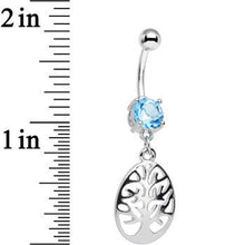 Load image into Gallery viewer, Light Blue Gem Tree of Life Dangle Belly Ring

