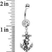 Load image into Gallery viewer, Clear Gem Nautical Anchor and Skull Dangle Belly Ring
