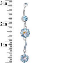 将图片加载到图库查看器，Blue Gem Double Trouble Flower Dangle Belly Ring
