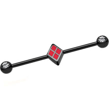 Load image into Gallery viewer, Licensed Black Plated Harley Quinn Logo Industrial Barbell 35mm
