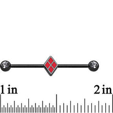 Load image into Gallery viewer, Licensed Black Plated Harley Quinn Logo Industrial Barbell 35mm
