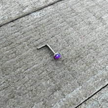 Load image into Gallery viewer, 20G 2mm Purple Synthetic Opal L-Shaped Nose Ring
