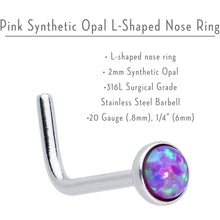 Load image into Gallery viewer, 20G 2mm Purple Synthetic Opal L-Shaped Nose Ring
